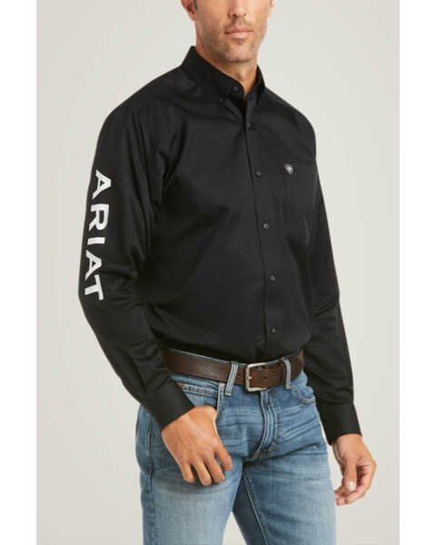 Image #1 - Ariat Men's Team Logo Twill Fitted Long Sleeve Button-Down Western Shirt , Black, hi-res