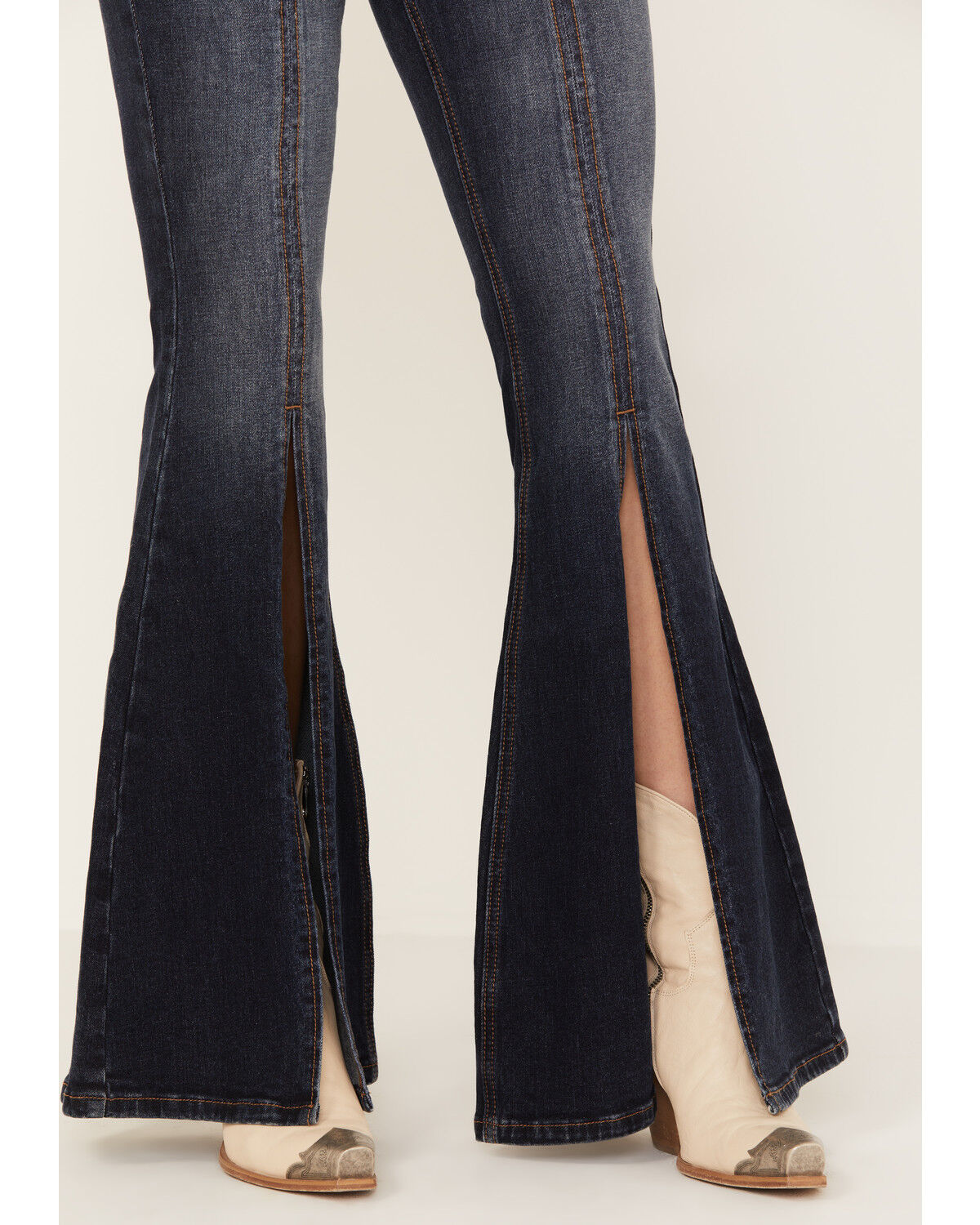 Image #2 - Shyanne Women's Dark Wash Mid Rise Slit Boot Cut Jeans, Dark Medium Wash, hi-res