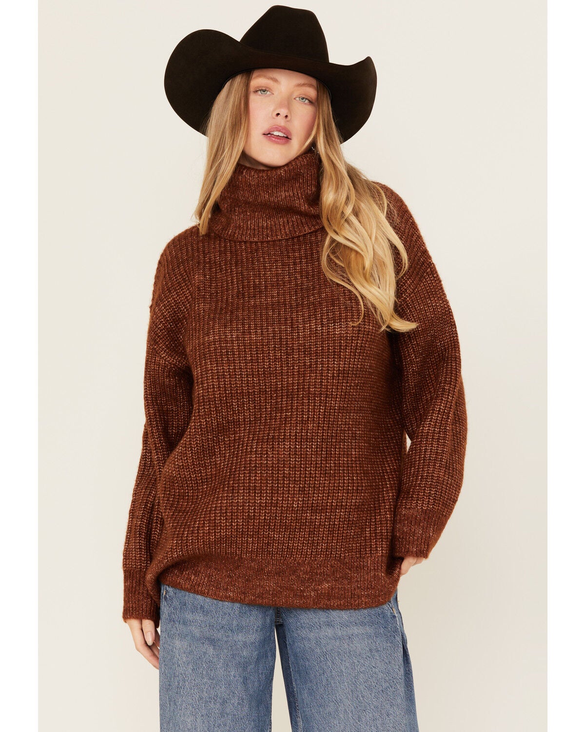 Cleo + Wolf Women's Oversized Turtleneck Sweater, Rust Copper, hi-res