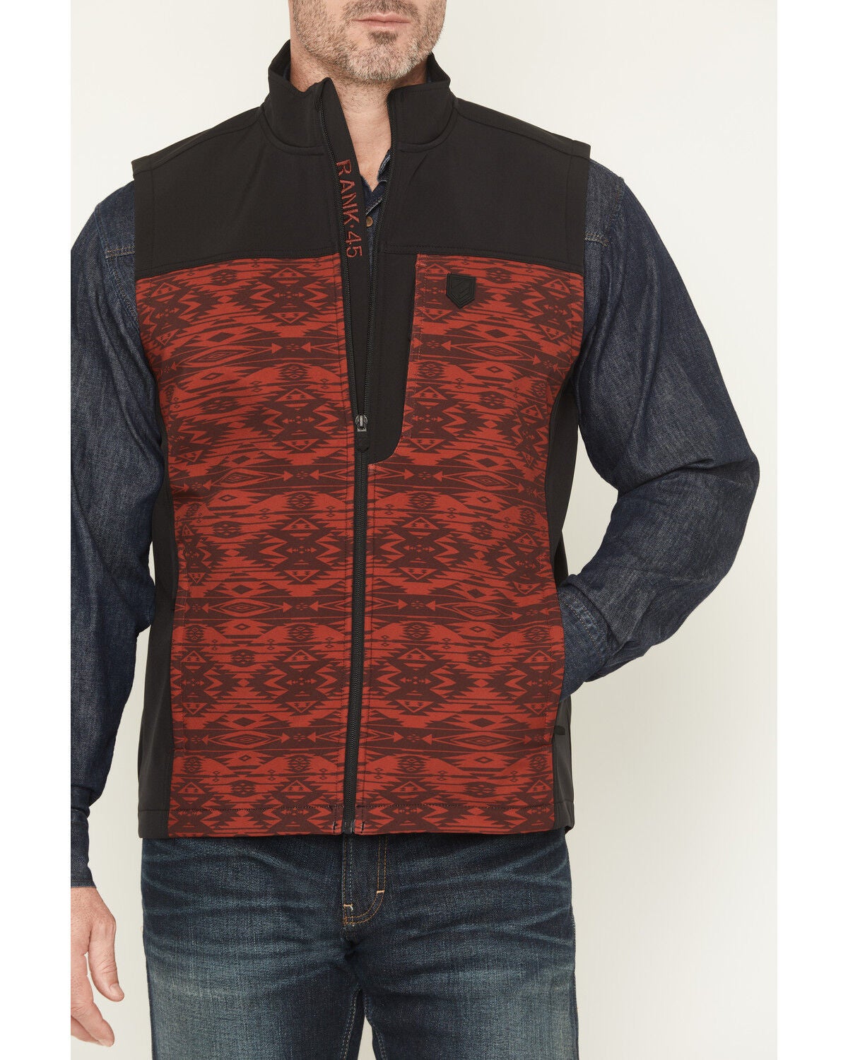 Image #3 - RANK 45&reg; Men's Color Block Southwestern Print Softshell Vest, Maroon, hi-res