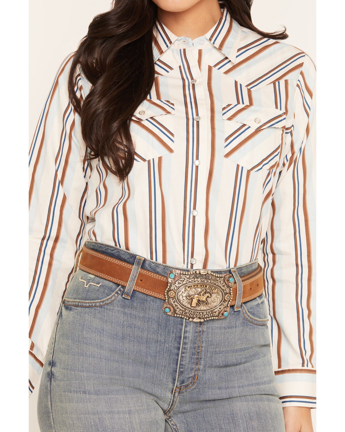Image #3 - Ely Walker Women's Boot Barn Exclusive Striped Long Sleeve Pearl Snap Western Shirt, Ivory, hi-res