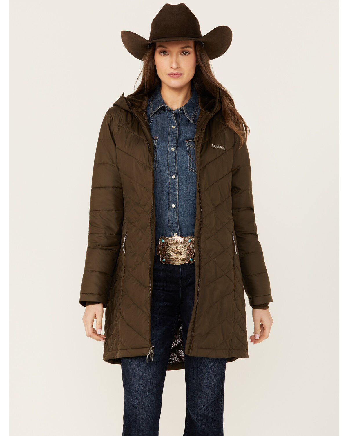 Image #1 - Columbia Women's Heavenly™ Long Hooded Jacket, Olive, hi-res