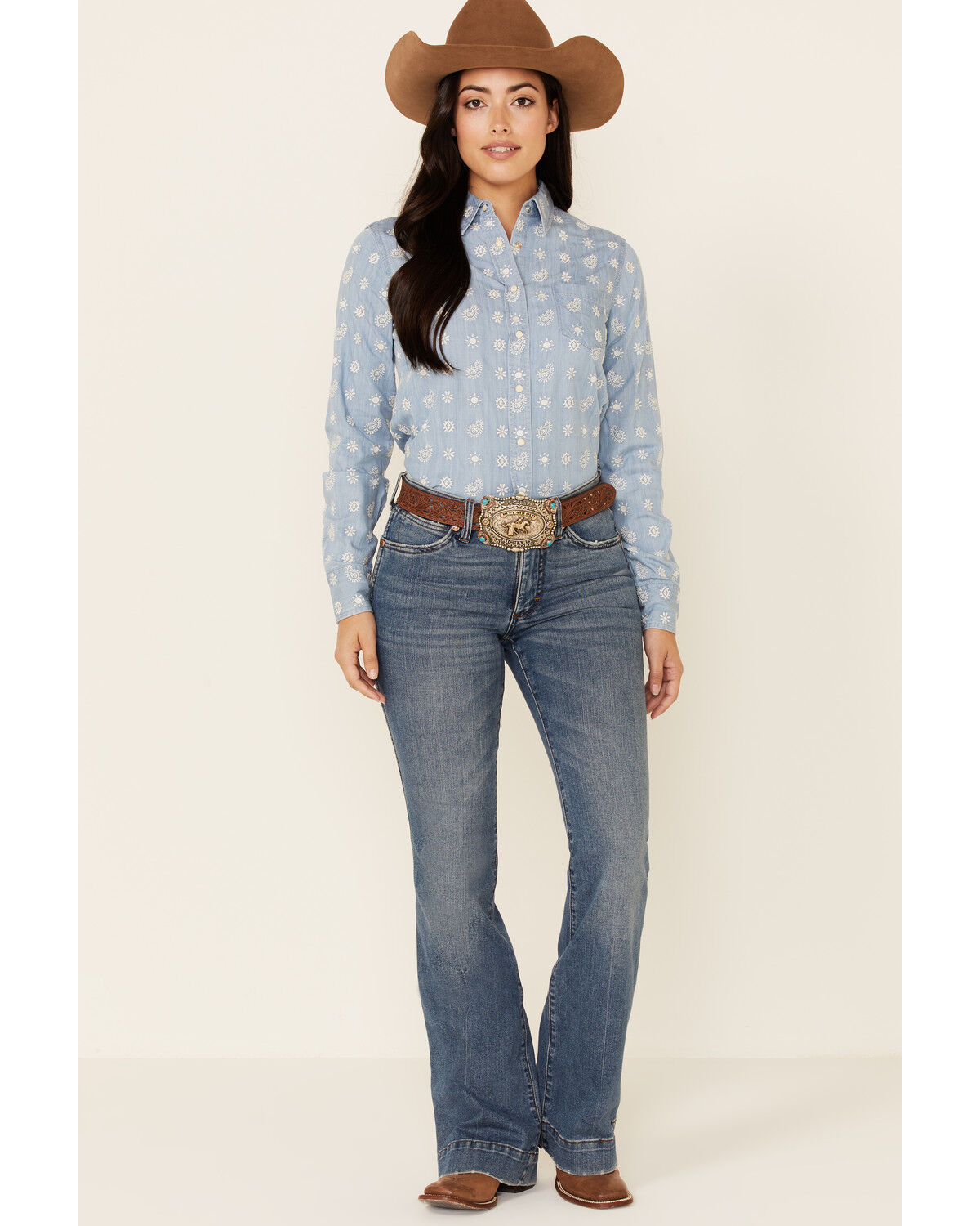 Image #1 - Stetson Women's Embroidered Schiffli Paisley Long Sleeve Snap Western Shirt, Blue, hi-res