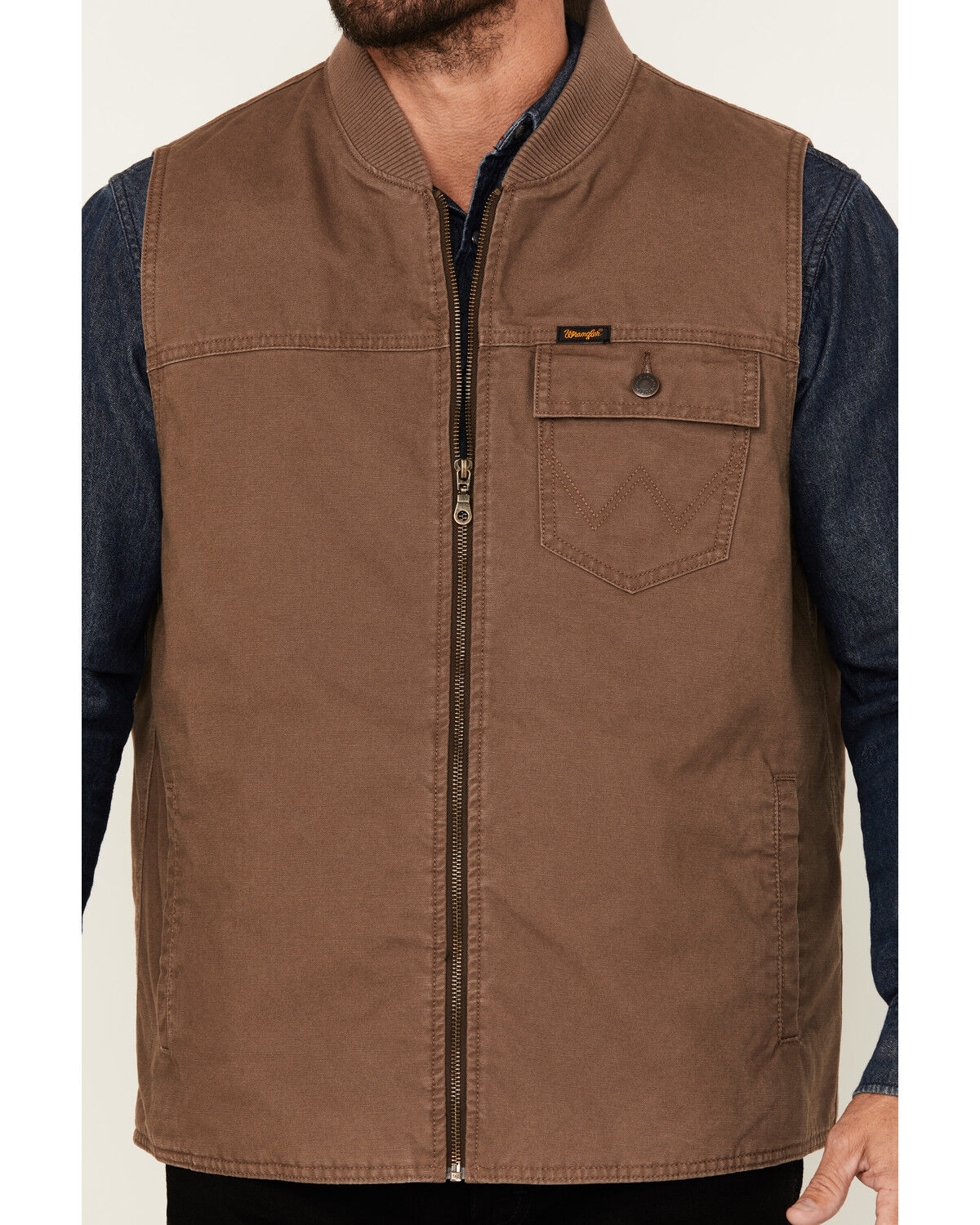 Image #3 - Wrangler Men's Harvest Quilted Lined Zipper Vest, Taupe, hi-res