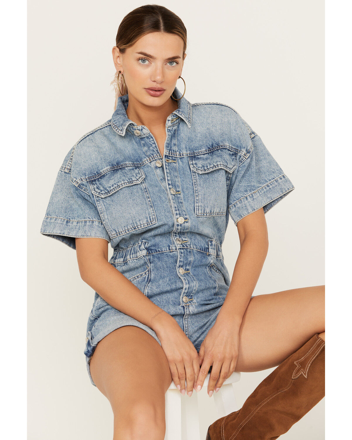 Image #1 - Free People Women's Marci Denim Shortall, , hi-res