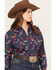 Image #2 - Ariat Women's Kirby Horseshoe Rose Print Long Sleeve Button Down Shirt - Plus, Navy, hi-res