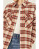 Image #3 - Rock & Roll Denim Women's Plaid Print Fringe Snap Shacket, Rust Copper, hi-res