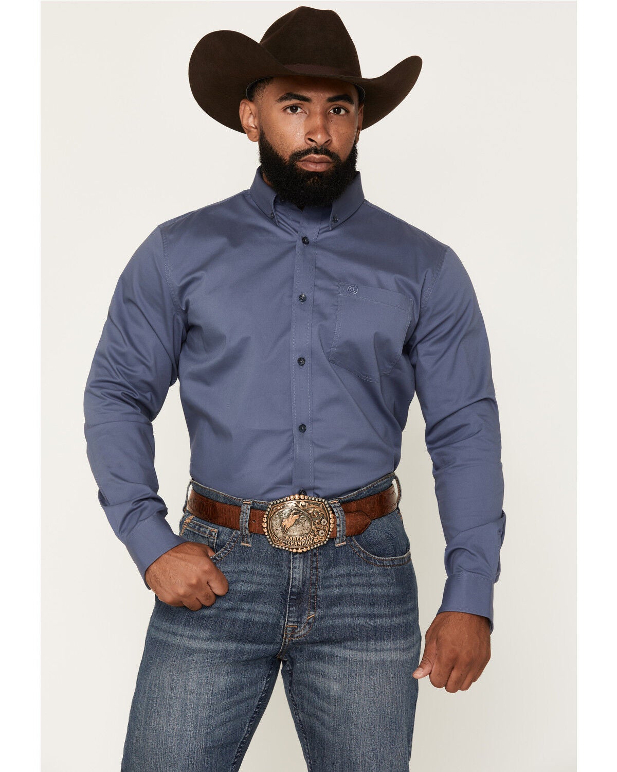 Cody James Men's Solid Long Sleeve Button-Down Stretch Western Shirt - Tall, Slate, hi-res