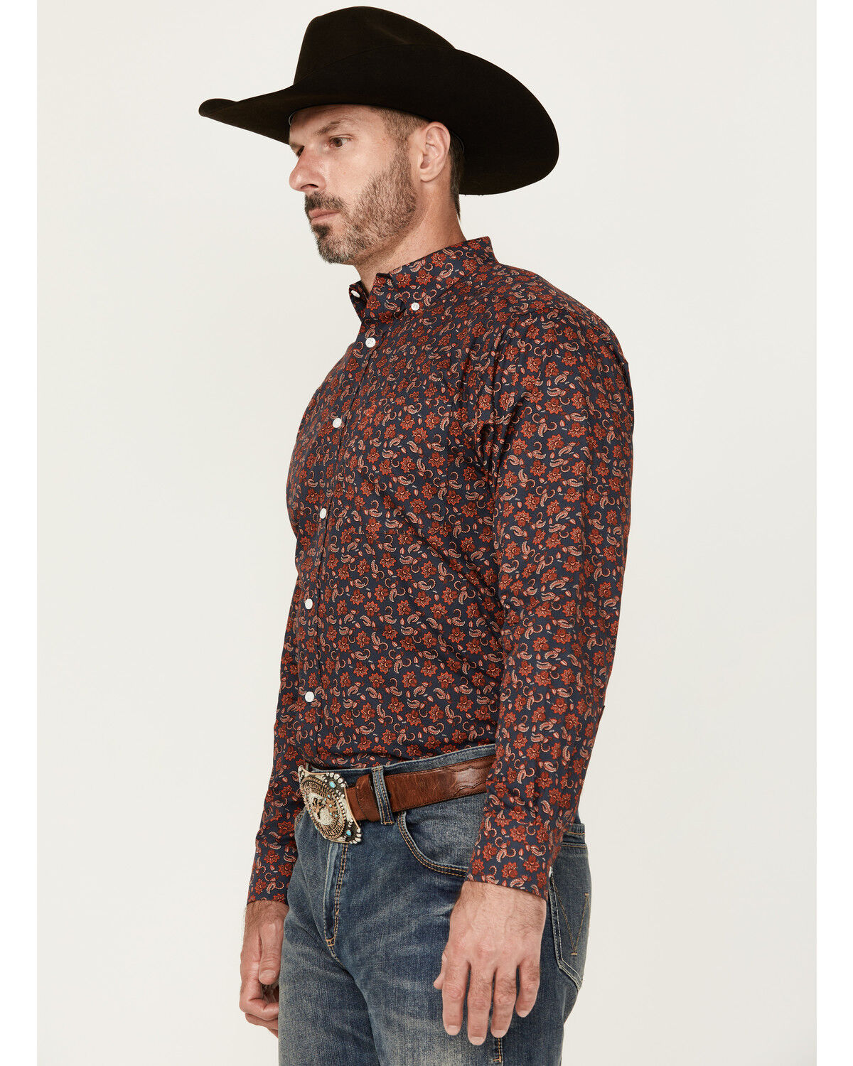 Image #2 - Ariat Men's Wrinkle Free Iman Paisley Print Long Sleeve Button-Down Western Shirt - Tall, Navy, hi-res