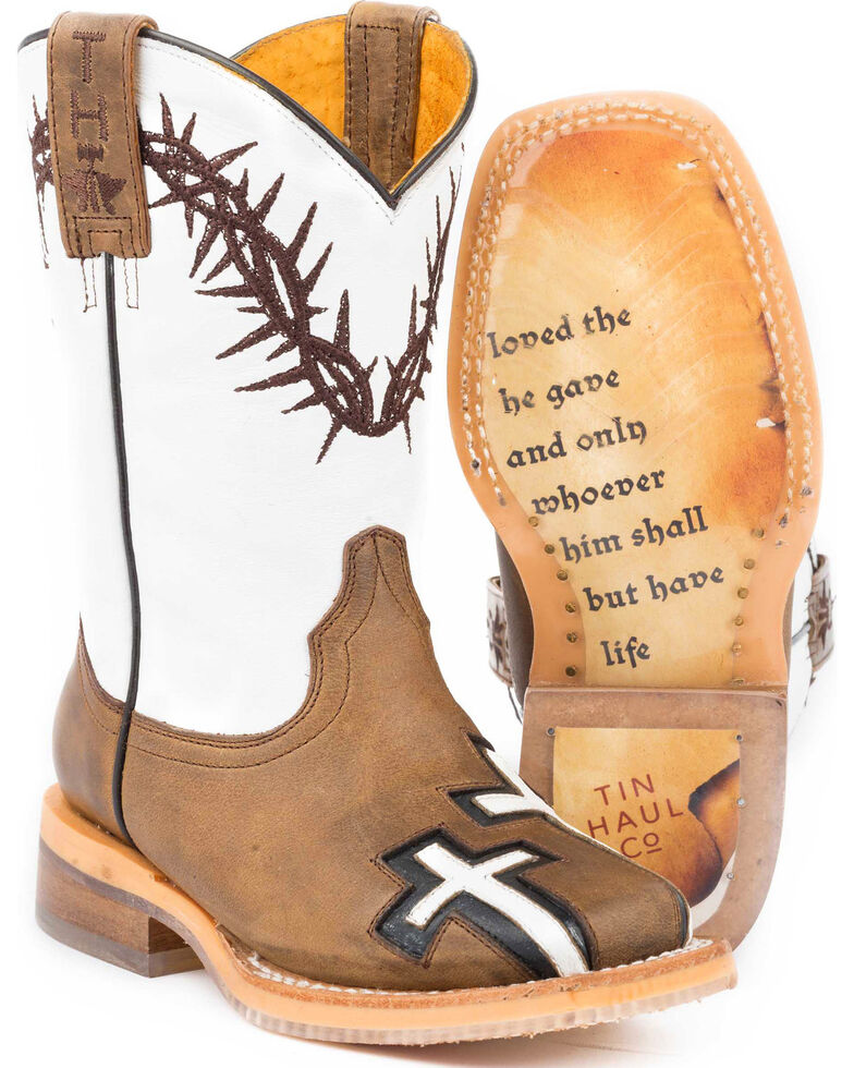 Tin Haul Boys' Tan Crosses Western Boots - Square Toe | Sheplers