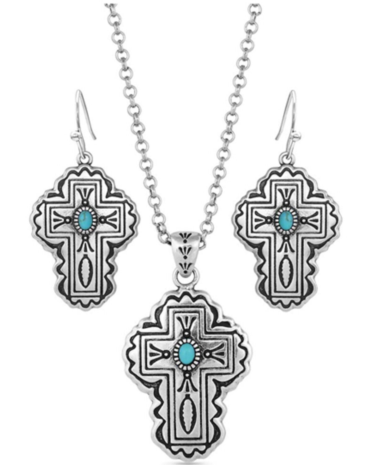 Image #1 - Montana Silversmiths Women's Cathedral Turquoise Silver Cross Jewelry Set, Silver, hi-res