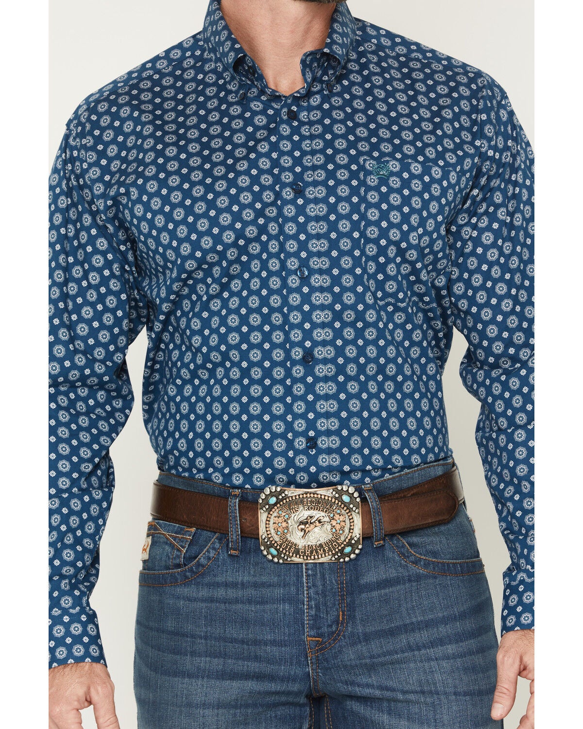 Image #3 - Cinch Men's Floral Geo Print Long Sleeve Button-Down Western Stretch Shirt, Blue, hi-res