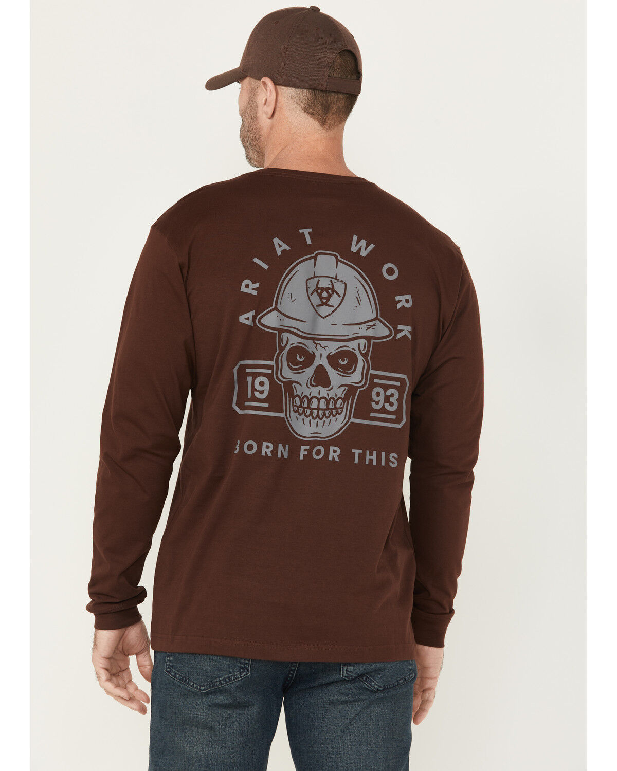 Image #1 - Ariat Men's Rebar Cotton Strong Hardhead Long Sleeve T-Shirt, Chocolate, hi-res