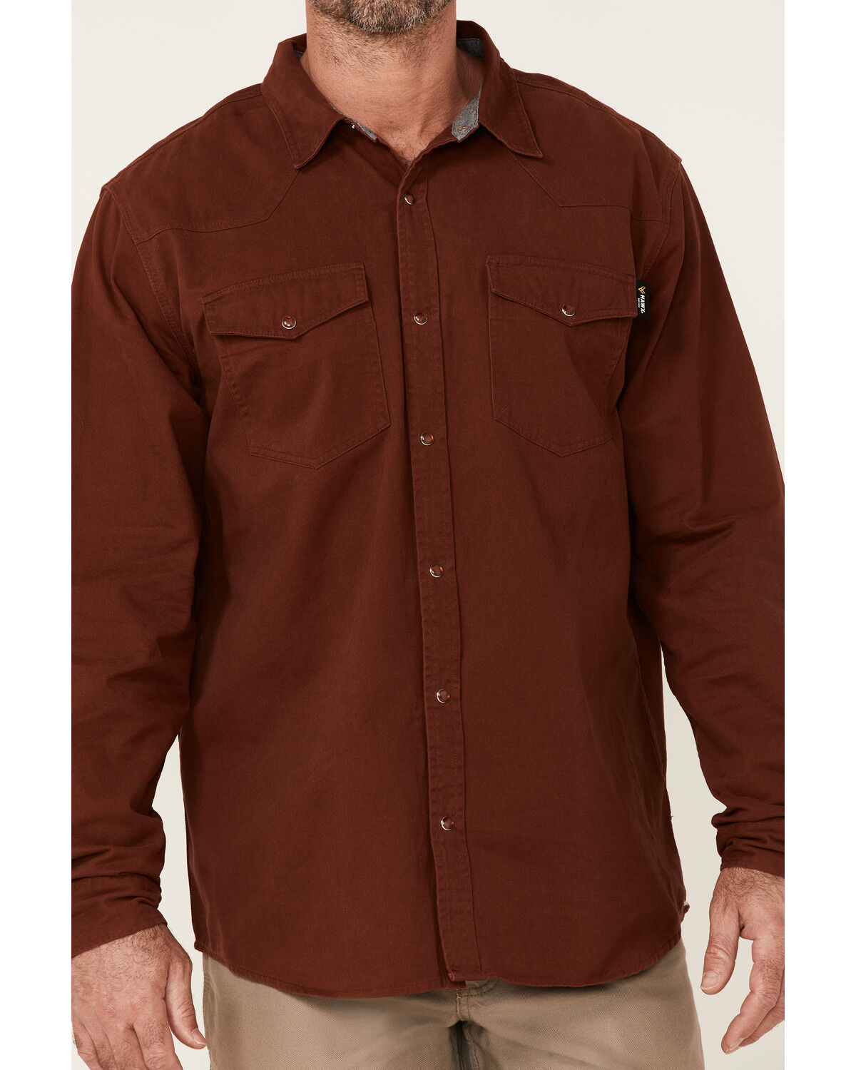 Image #3 - Hawx Men's Solid Mahogany Twill Snap Long Sleeve Work Shirt - Tall, Mahogany, hi-res