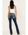 Miss Me Women's Dark Wash Mid-Rise Americana Stars & Stripes Sequin Bootcut Jeans, Green, hi-res