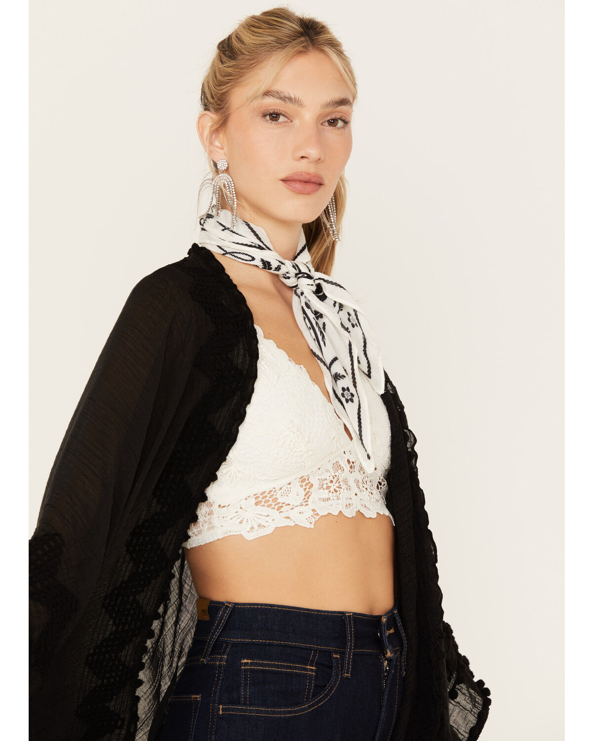 Image #2 - Shyanne Women's Chevron Tassel Chenille Shawl, Black, hi-res