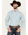 Image #1 - Ariat Men's Edward Plaid Print Long Sleeve Button-Down Performance Western Shirt, Aqua, hi-res