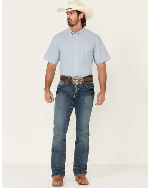 Cody James Core Men's Zion Dobby Stripe Short Sleeve Button Down Western Shirt , Blue, hi-res