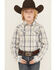 Image #1 - Cody James Boys' Wind Plaid Print Long Sleeve Snap Western Shirt, Cream, hi-res