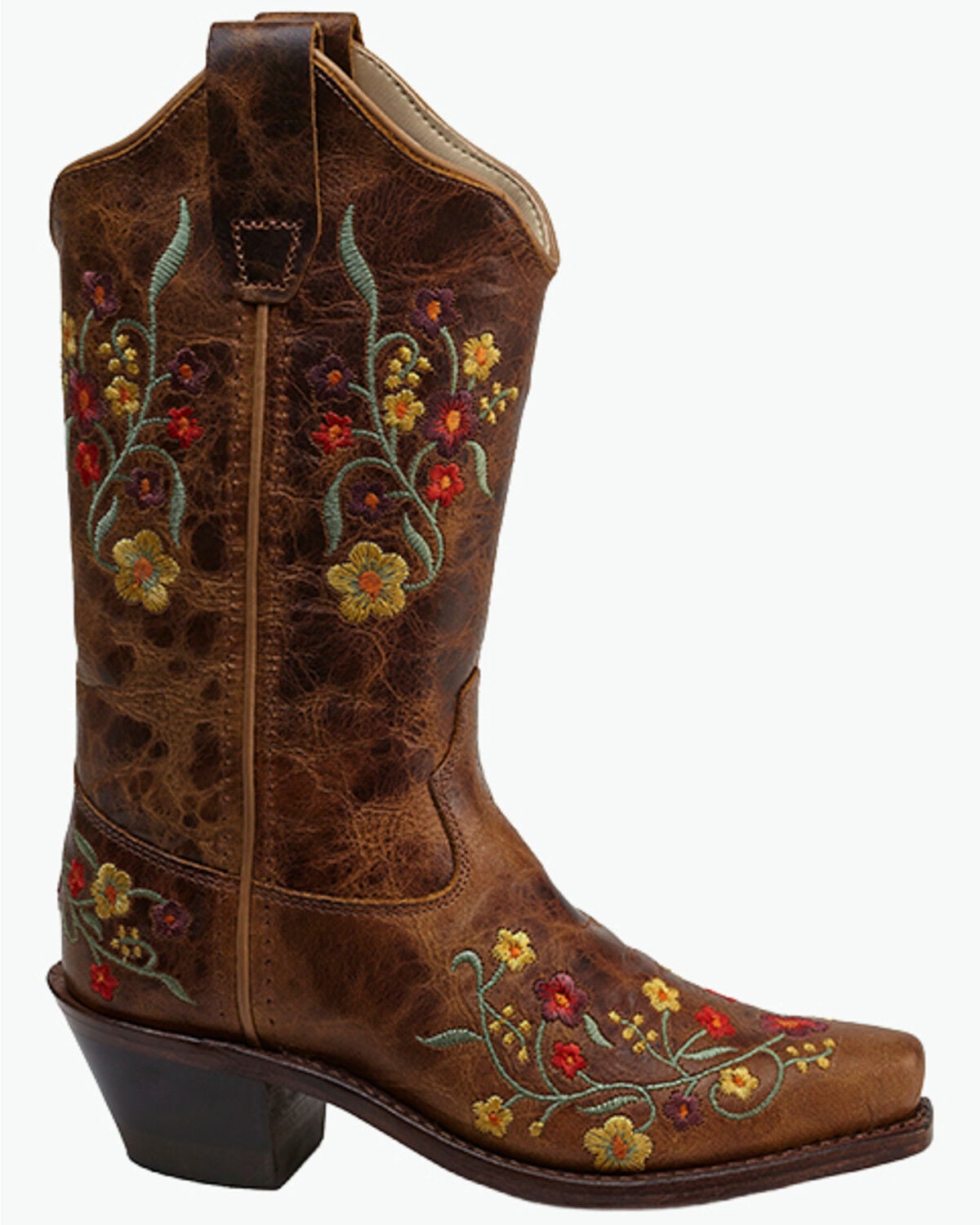 Image #2 - Old West Girls' Floral Western Boots - Snip Toe, Tan, hi-res