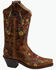 Image #2 - Old West Girls' Floral Western Boots - Snip Toe, Tan, hi-res