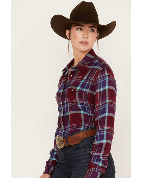 Image #2 - Hooey Women's Plaid Print Long Sleeve Snap Flannel Shirt, Red, hi-res