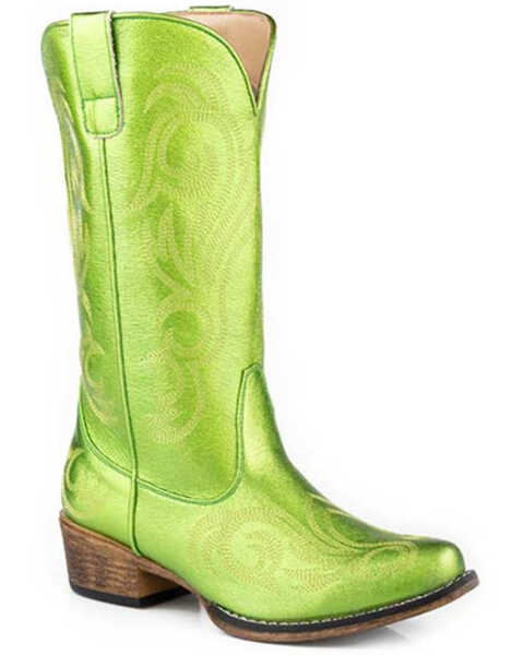 Roper Women's Riley Metallic Western Boots - Snip Toe , Green, hi-res
