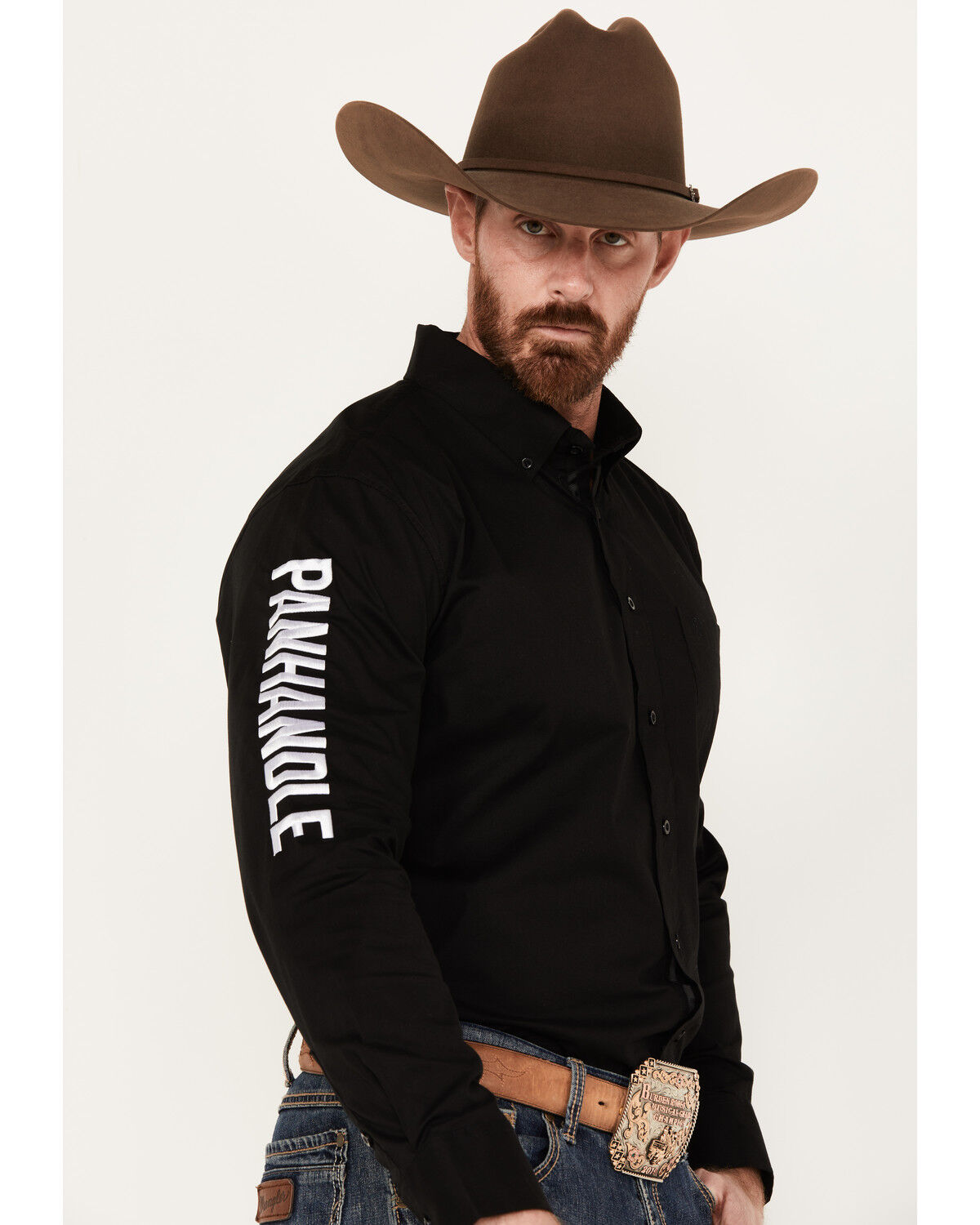Image #2 - Panhandle Select Men's Solid Long Sleeve Button-Down Western Shirt, Maroon, hi-res