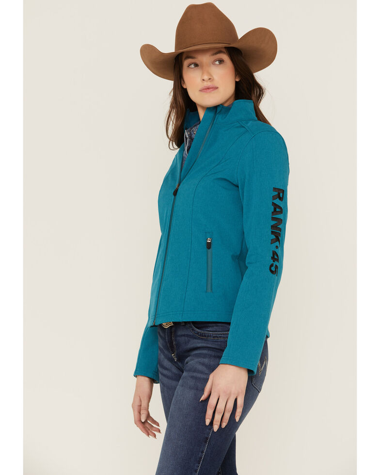 Rank 45 Women's Soft Shell Logo Riding Jacket, Teal, hi-res