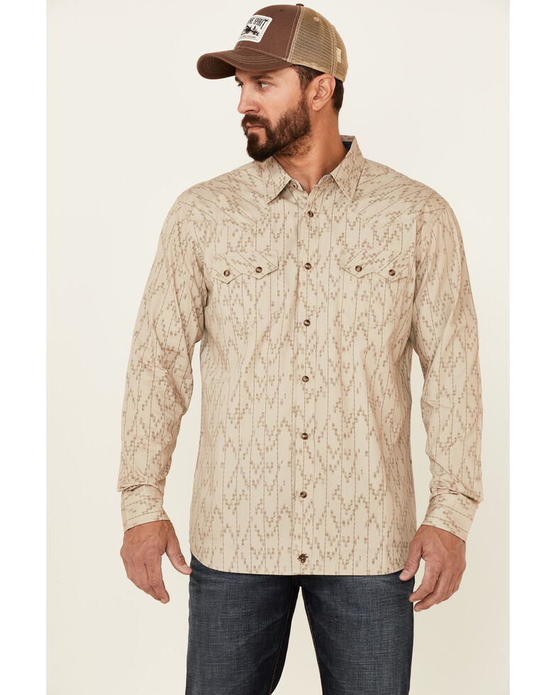 Moonshine Spirit Men's Buffalo Hunt Southwestern Print Long Sleeve Snap Western Shirt , Tan, hi-res
