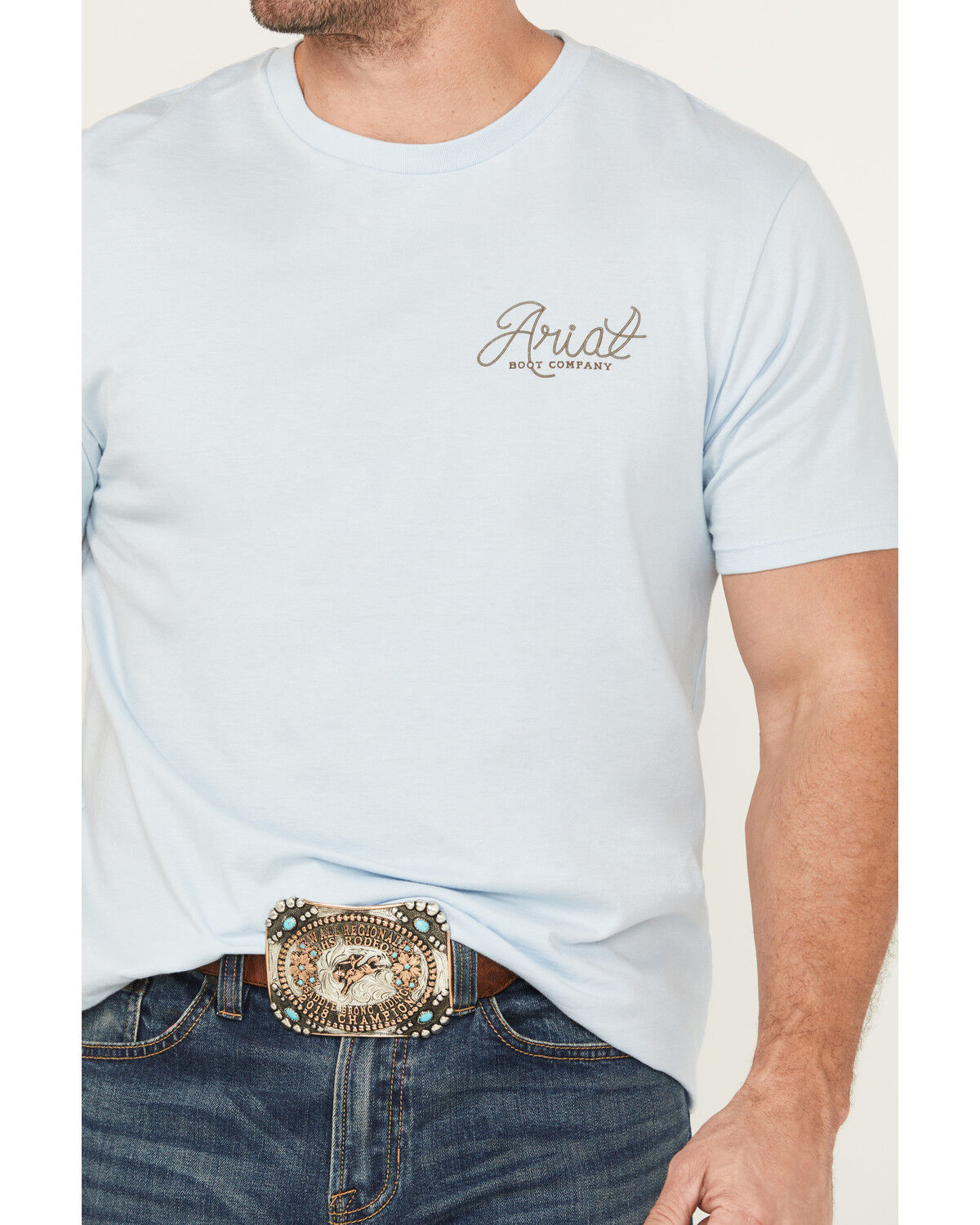 Image #3 - Ariat Men's Cactus Roper Short Sleeve Graphic T-Shirt, Light Blue, hi-res
