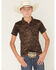 Image #1 - RANK 45® Boys' Tonal Southwestern Short Sleeve Button-Down Polo Shirt, Coffee, hi-res