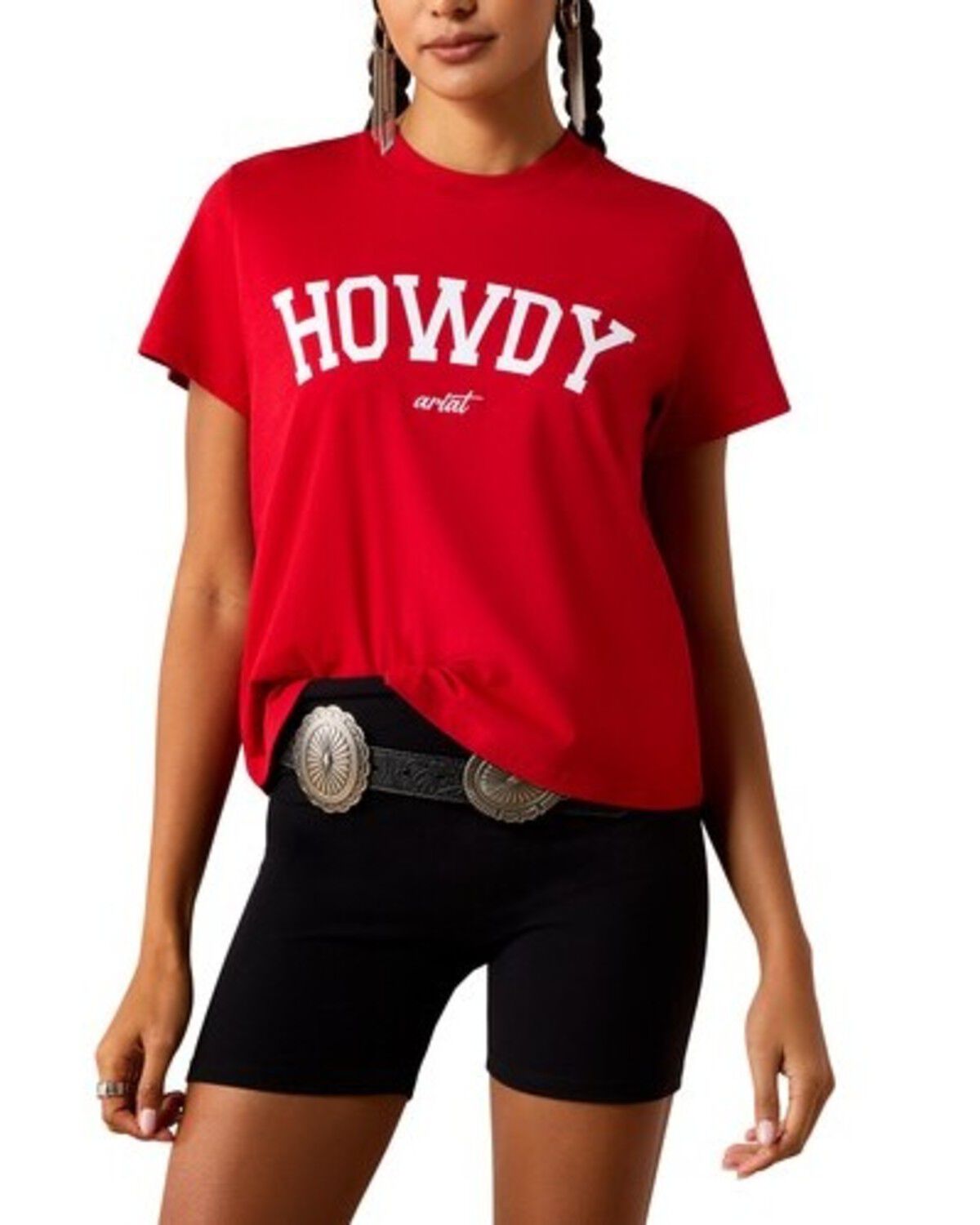 Ariat Women's Collegiate Howdy Short Sleeve Graphic Tee, Red, hi-res