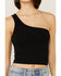 Fornia Women's Top One One Shoulder Ribbed Cami Top, Black, hi-res