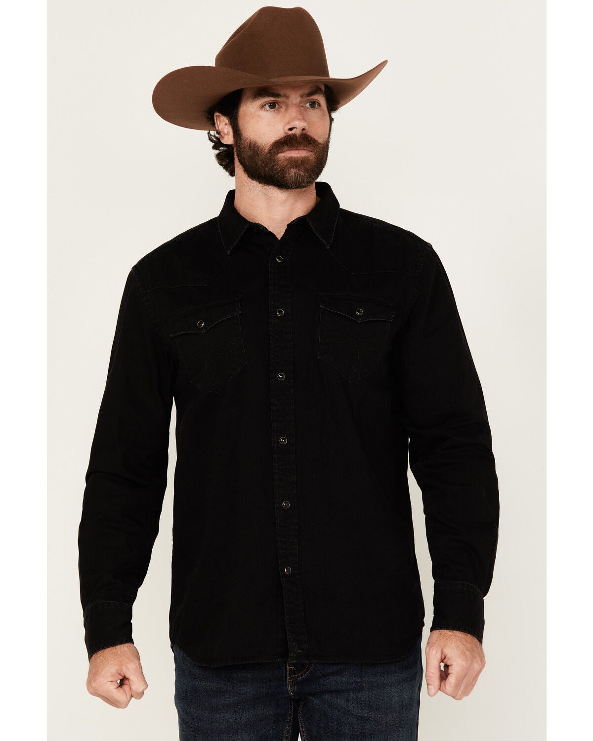 Cody James Men's Solid Long Sleeve Snap Denim Western Shirt - Tall, Black, hi-res