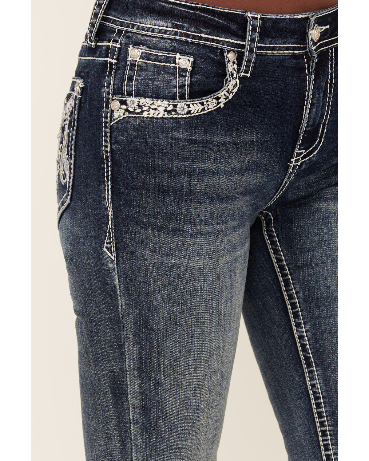Image #4 - Grace In LA Women's Medium Wash Sequin Cow Skull Mid Rise Bootcut Stretch Denim Jeans, Medium Wash, hi-res