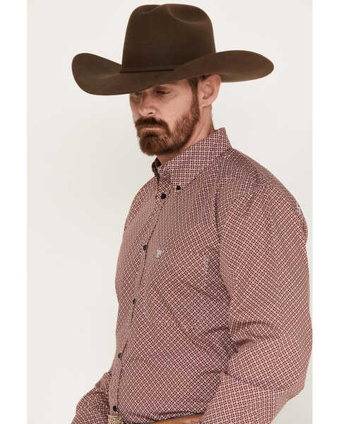 Image #2 - Cowboy Hardware Men's Puzzle Star Geo Print Long Sleeve Button-Down Western Shirt, Burgundy, hi-res