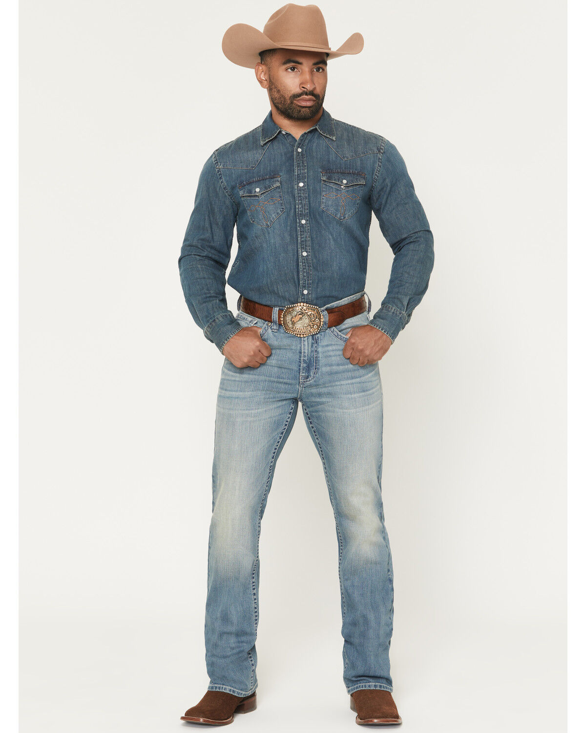 Image #1 - Cody James Men's Rattler Wash Wyatt Slim Bootcut Stretch Denim Jeans, Medium Wash, hi-res