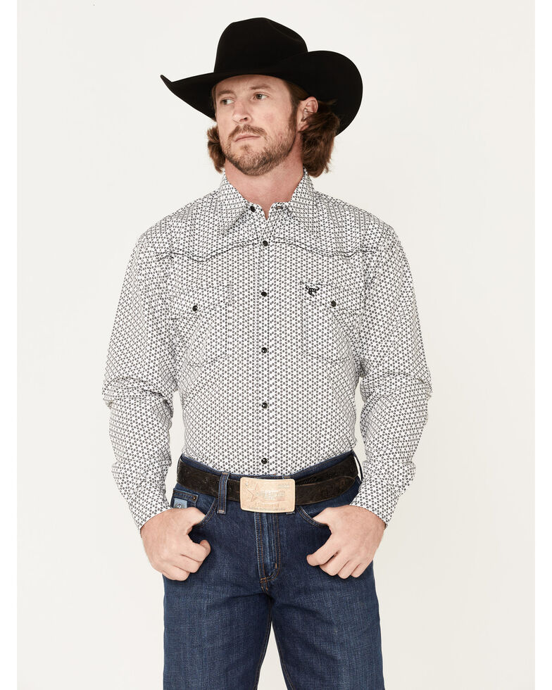 Cowboy Hardware Men's Six Star Geo Print Snap Western Shirt , White, hi-res