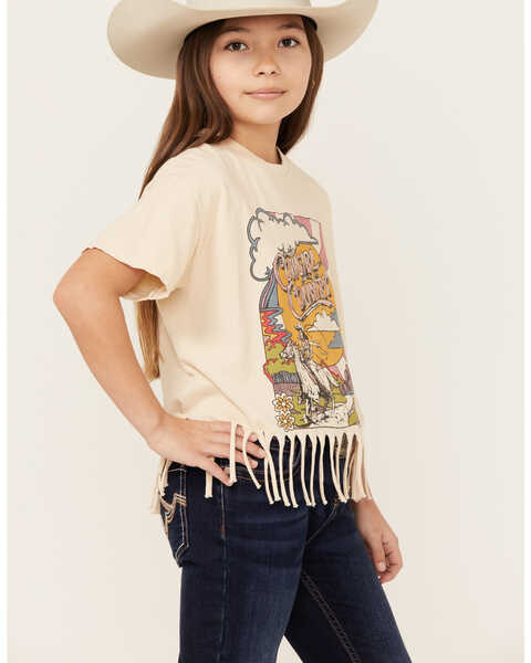 Image #3 - American Highway Girls' Cowgirl Country Short Sleeve Fringe Graphic Tee, Cream, hi-res