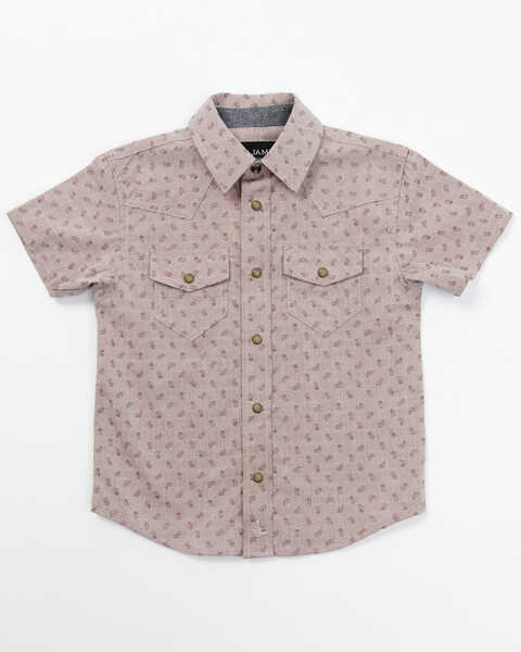 Image #1 - Cody James Toddler Boys' Printed Short Sleeve Snap Western Shirt, Burgundy, hi-res