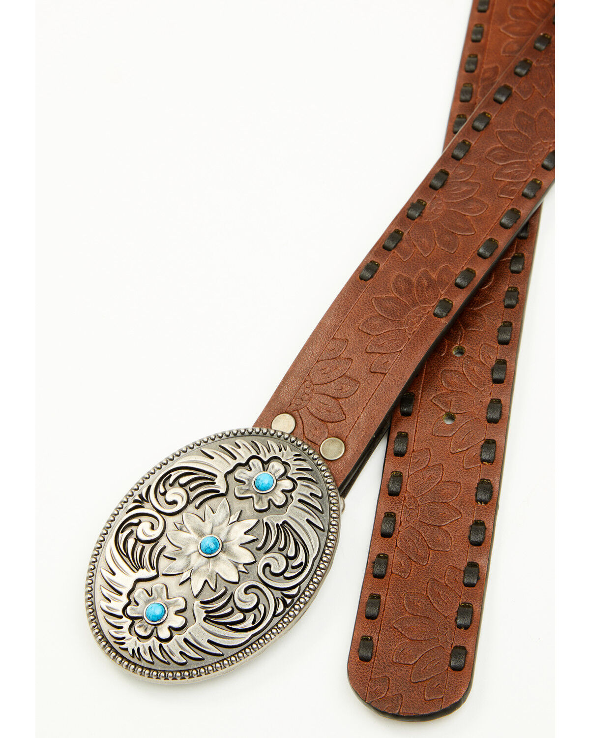 Image #2 - Shyanne Girls' Mila Daisy Embossed Buckle Belt, Brown, hi-res