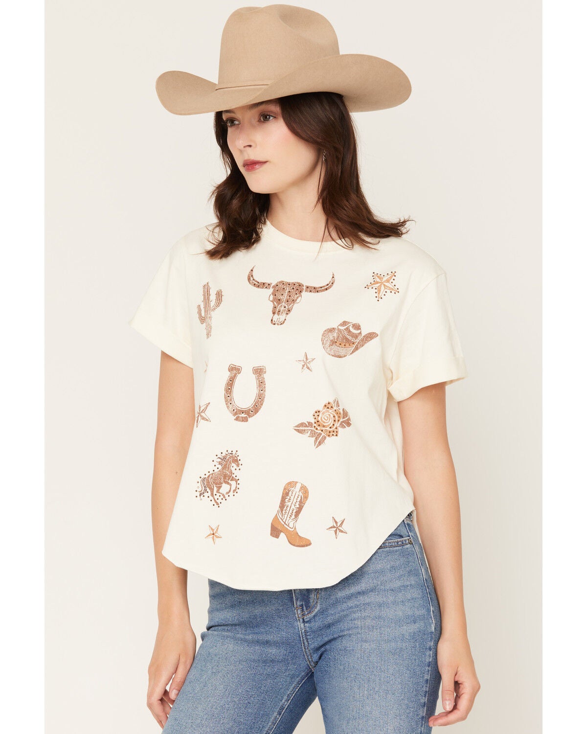 Image #1 - Idyllwind Women's Icons Short Sleeve Graphic Tee, Cream, hi-res