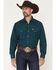 Image #1 - Ely Walker Men's Solid Long Sleeve Pearl Snap Western Shirt, Dark Teal, hi-res