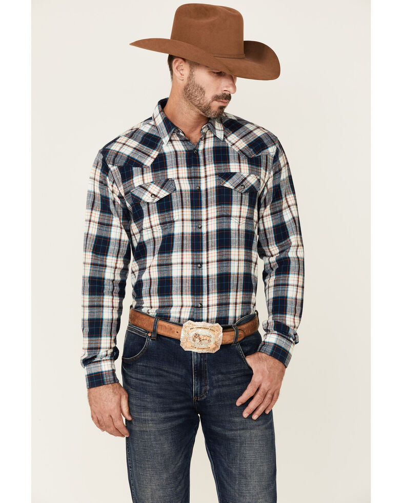 Cody James Men's Haymaker Large Plaid Long Sleeve Snap Western Flannel Shirt - Big & Tall , Navy, hi-res