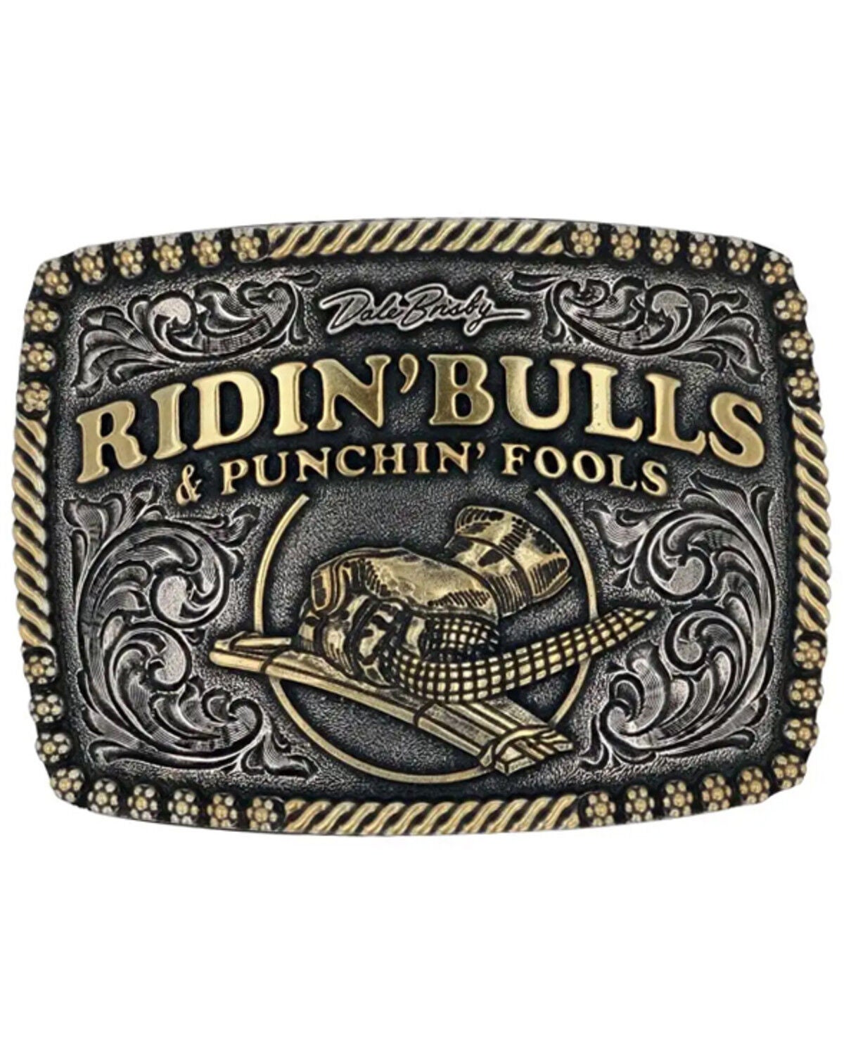 Dale Brisby Men's Bulls & Fools Attitude Belt Buckle, Silver, hi-res