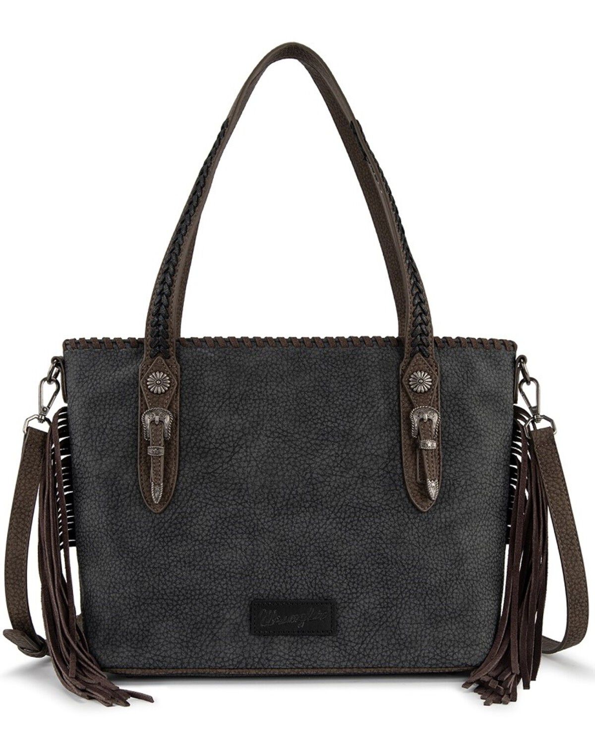 Wrangler Women's Braided Tassel Tote Bag, Black, hi-res