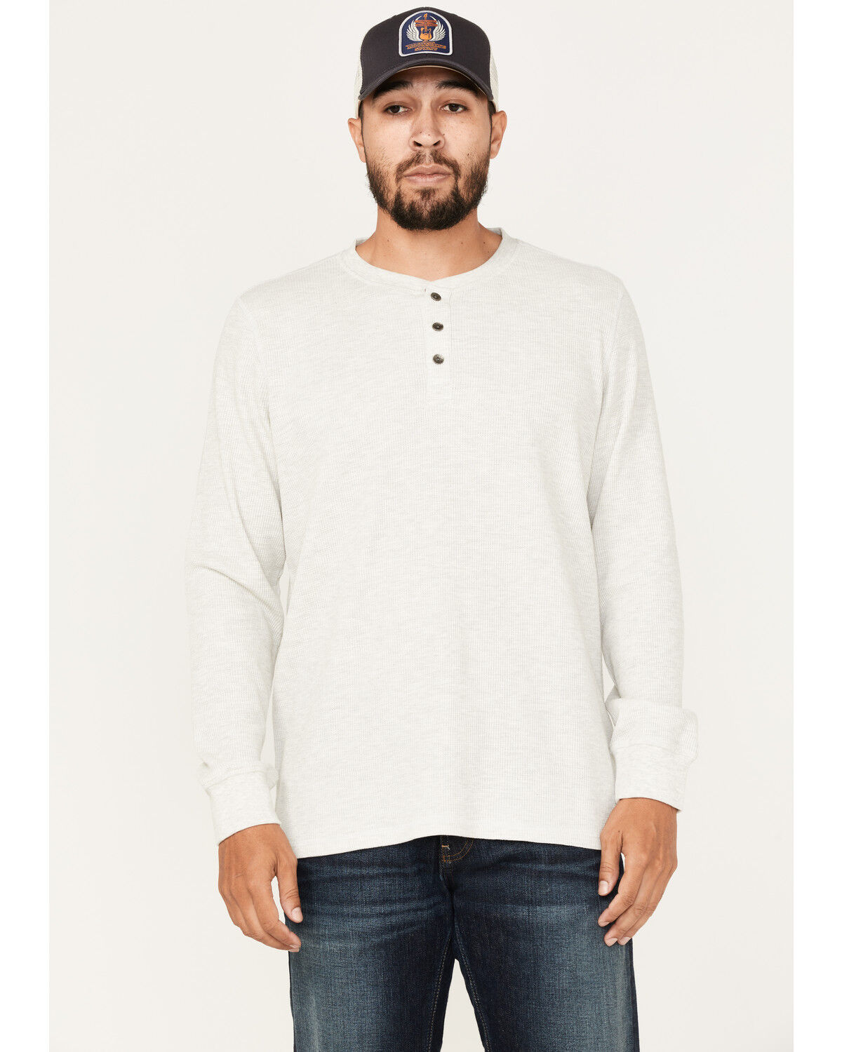 Image #1 - North River Men's Heathered Waffle Long Sleeve Henley, Natural, hi-res