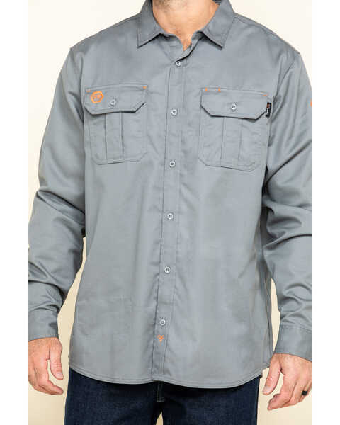Image #4 - Hawx Men's FR Long Sleeve Woven Work Shirt , Silver, hi-res