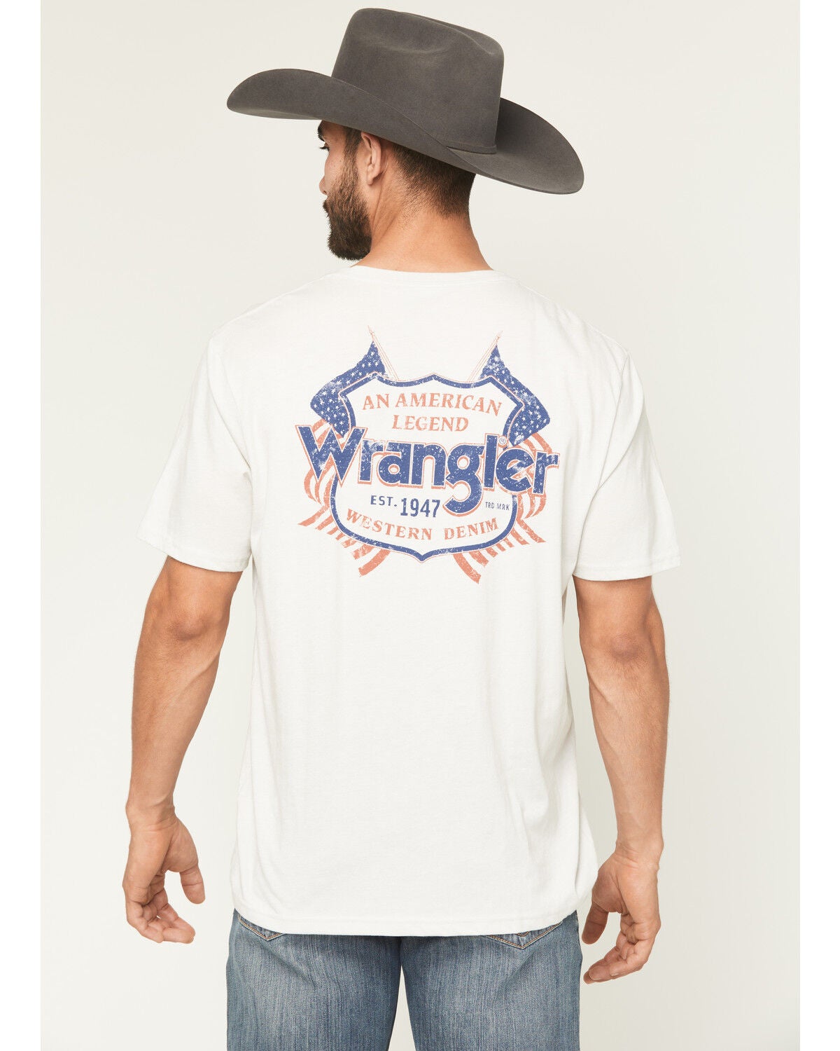 Wrangler Men's American Logo Short Sleeve Graphic T-Shirt, Light Grey, hi-res
